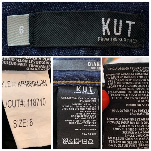 Kut from the Kloth Diana Skinny Mid Rise Raw Hem Dark Wash Jeans Women's Size 6 - Picture 7 of 8